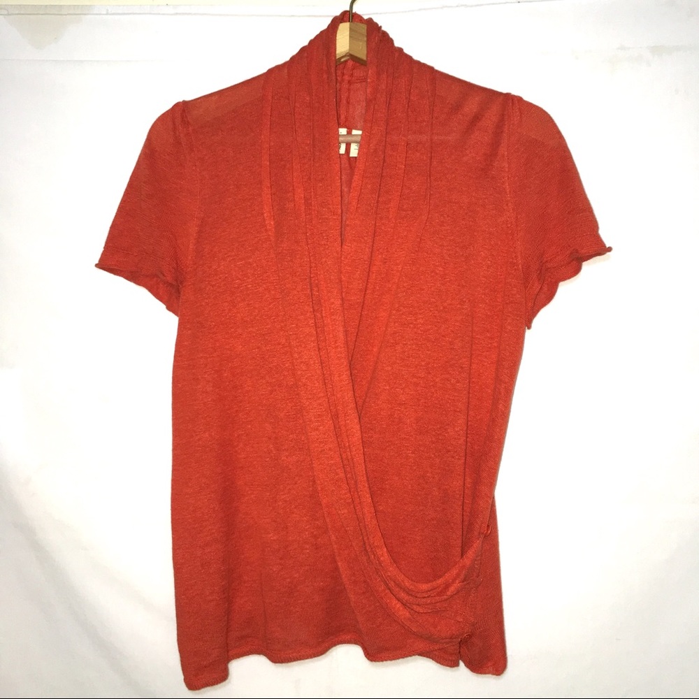 Anthropologie MOTH Wrap Cardigan Coral Knit Top M